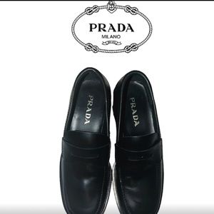 Authentic Prada Leather Square Toe Penny Loafers Men Size: 6